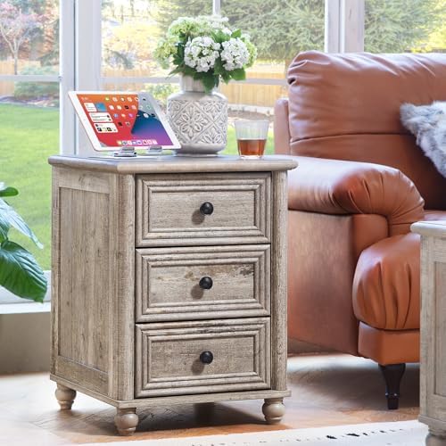 RWYHG 18" Night Stand with Charger Station, Nightstand with 3 Drawers