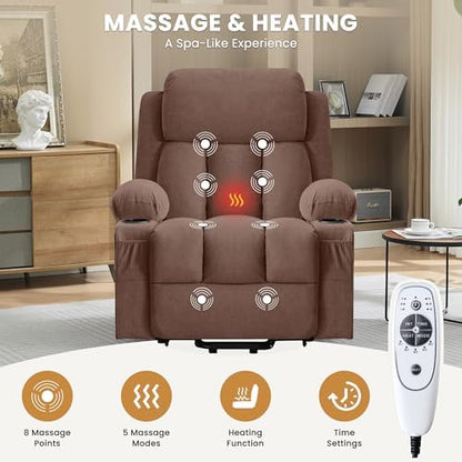 MAHOMICO Power Lift Recliner Chair for Elderly with Vibration Massage and Lumbar Heating Electric Oversized Single Sofa with Cup Holder and USB Charge Port for Living Room
