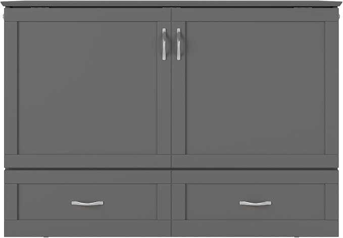 AFI Hamilton Full Murphy Bed Chest with Mattress, Storage, and Built-in Charger in Grey