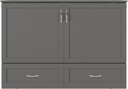 AFI Hamilton Full Murphy Bed Chest with Mattress, Storage, and Built-in Charger in Grey