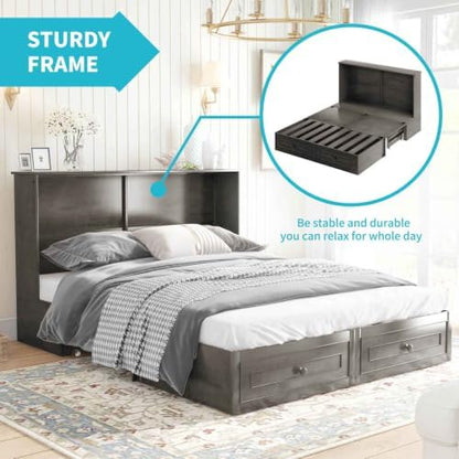CECER Queen Murphy Cabinet Bed without Mattress, Slate Grey
