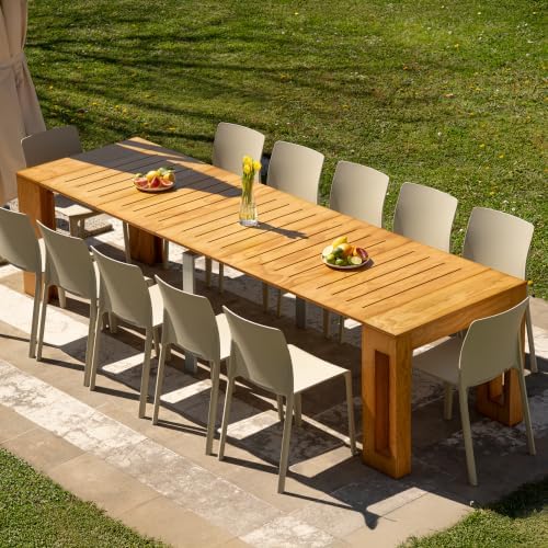 Mobili Fiver, Easy, Extendable Garden Console Table with Leaf Storage, 17.72(120.08) x35.43 in, Teak Colour, Made in Italy