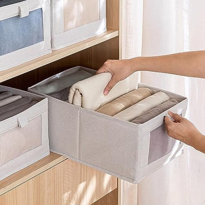 Linen Closet Organizers And Storage, 6 Pack Closet Storage Bins Linen Closet Baskets for Closet Organization Foldable Closet Organizer Bins with Clear Window For Organizing Clothing, Jeans, Shelves