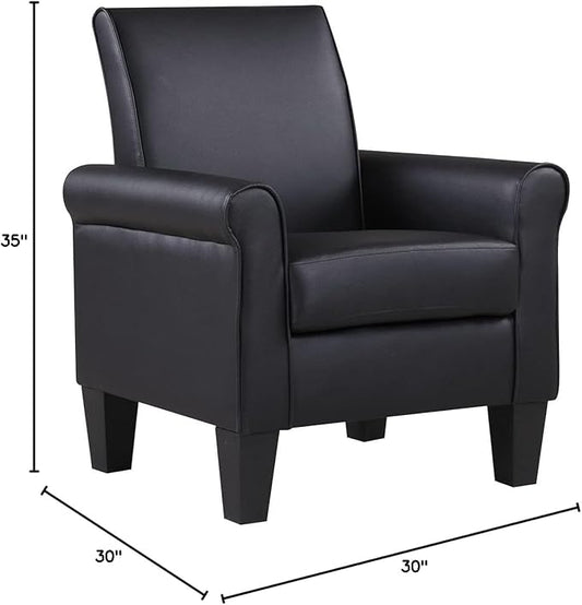 Faux Leather Accent Chair Set of 2, Mid Century Modern Living Room Chair, Upholstered Comfortable PU Leather Armchair for Bedroom, Office or Waiting Areas-Black