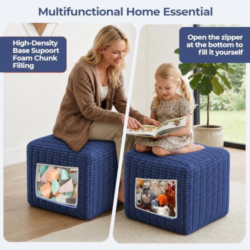 Square Pouf Ottoman Foot Rest, Foot Stools Ottoman for Living Room 26x18 In