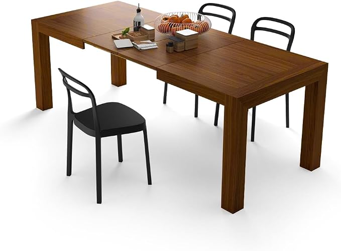 Mobili Fiver, Iacopo Extendable Dining Table, 55.1(86.6) x35.4 in, Walnut, for 6-10 People, Expandable Dining Table for Kitchen, Living Room, Italian Furniture