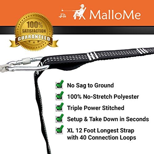 MalloMe Hammock Straps for Trees - Swing Straps - Multi-Purpose Hanging Kit, Heavy Duty Adjustable Tree Strap for Hammocks, Swings & Outdoor Use, Safe for Branch or Between 2 Trees