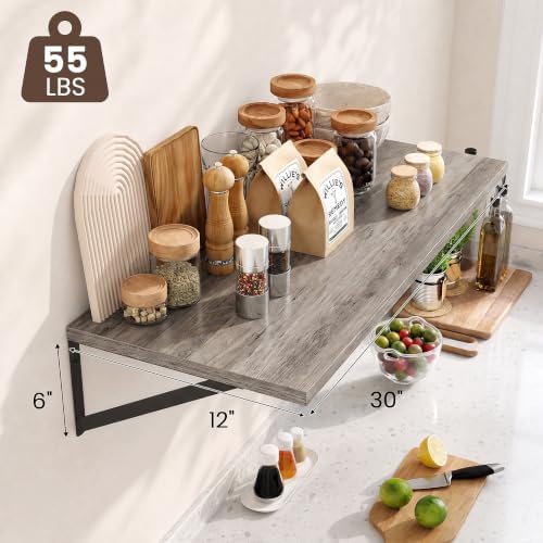 Dreamland Wall Mounted Floating Shelves Set of 2, 30x12, Grey