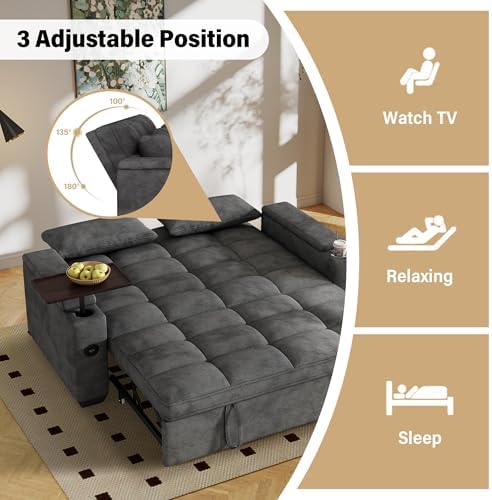 65'' Sleeper Sofa Pull Out Couches with Cup Holder for Apartments