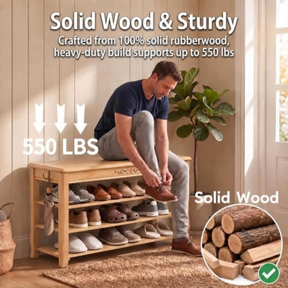 Shoe Storage Bench Shoe Rack Bench with Storage 3 Tier Wooden Shoe Bench