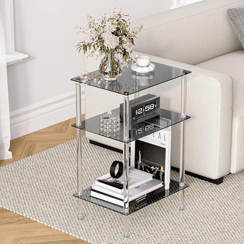 Tempered Glass Side Table, 3-Tier Acrylic End Table