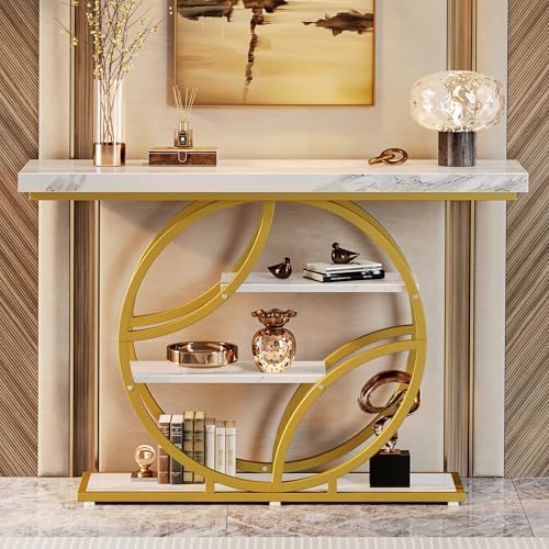 Huuger 47.2 Inch Entryway Table, Industrial Console Sofa Table with Storage
