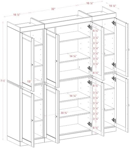 Palace Imports Solid Wood Kitchen Pantry Cabinet – 71.5" Tall x 65" Wide – Wooden Storage Cabinet with 8 Shaker Doors & 12 Adjustable Shelves – Teal Blue, 100% Eco-Friendly Wood, Made in Brazil