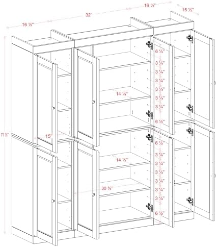 Palace Imports Solid Wood Kitchen Pantry Cabinet – 71.5" Tall x 65" Wide – Wooden Storage Cabinet with 8 Shaker Doors & 12 Adjustable Shelves – Yellow, 100% Eco-Friendly Wood, Made in Brazil