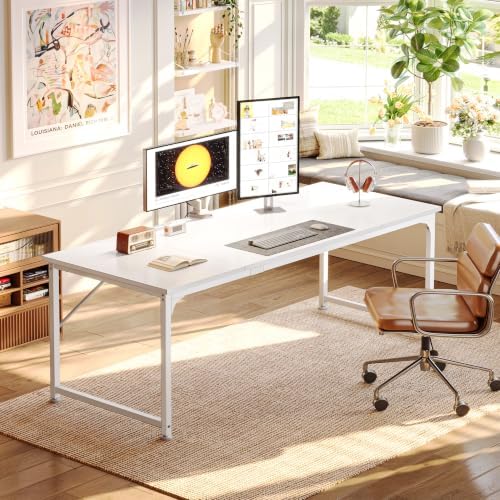 PRAISUN 70 Inch Computer Desk, Office Desk, Spacious Desktop, White