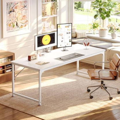 PRAISUN 70 Inch Computer Desk, Office Desk, Spacious Desktop, White