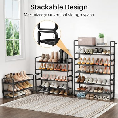 Expandable Metal Shoe Rack for Closet, Entryway & Garage, 6-Tier, Black