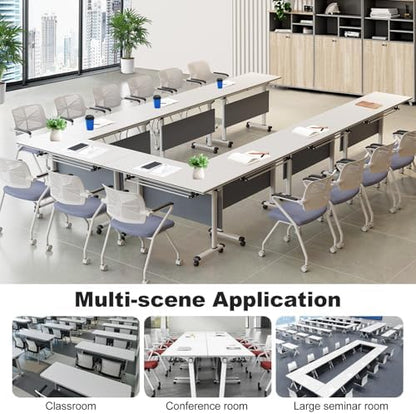Folding Conference Table, Conference Room Tables with Wheels Foldable Large Rectangle Meeting Seminar Table for 6-12 People, Flip Top Mobile Training Table for Office Classr (4, Dark Gray, 55.1in)