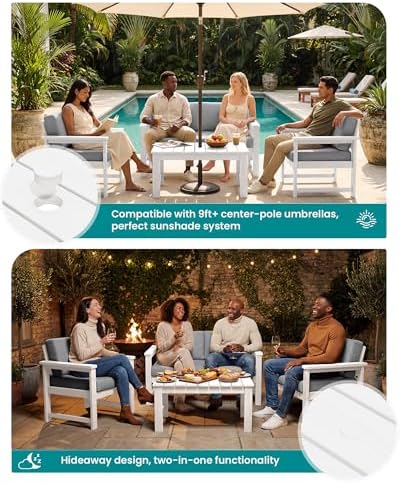 SERWALL HDPE Outdoor Loveseat with Cushion, Outdoor Sectional Furniture Set