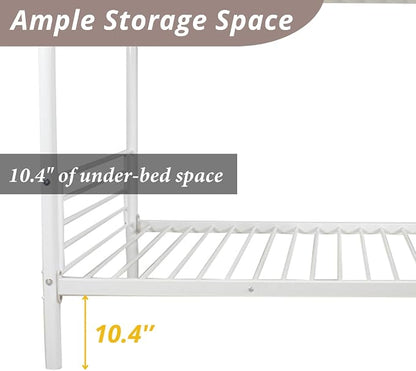 Karl home Metal Bunk Bed Twin Over Twin with Built-in Ladder, White | Heavy Duty Bunkbeds with Safety Guardrail and Space-Saving Design,Twin Bunk Beds for Kids, Teens & Adults, No Box Spring