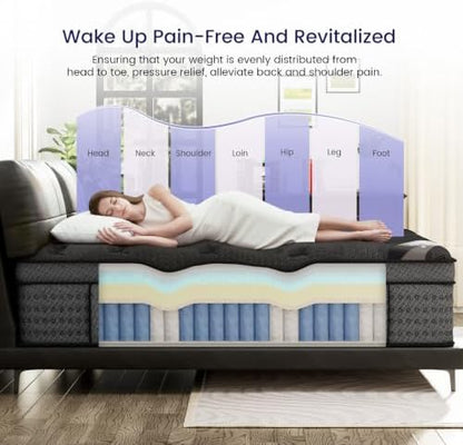 (High-End Upgraded) Luxury 14 Inch Queen Size Hybrid Mattress in a Box