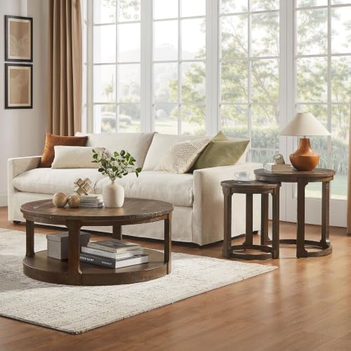WILLIAMSPACE Solid Wood Round Nesting Coffee Table Set of 2 for Living Room