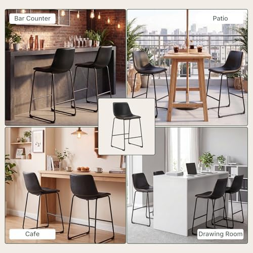 Bar Stools Set of 4, 26in Counter Height Metal Barstool with Back