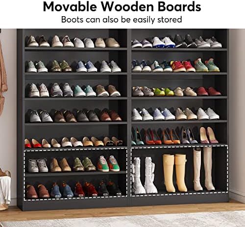 Tribesigns 2PCS Shoe Cabinet, 9 Tiers 40-45 Pairs Heavy Duty Wood Freestanding Shoe Storage Cabinet, 70.8'' Tall Shoe Cabinet with Open Storage for Entryway (Black)