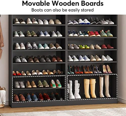 Tribesigns 2PCS Shoe Cabinet, 9 Tiers 40-45 Pairs Heavy Duty Wood Freestanding Shoe Storage Cabinet, 70.8'' Tall Shoe Cabinet with Open Storage for Entryway (Black)