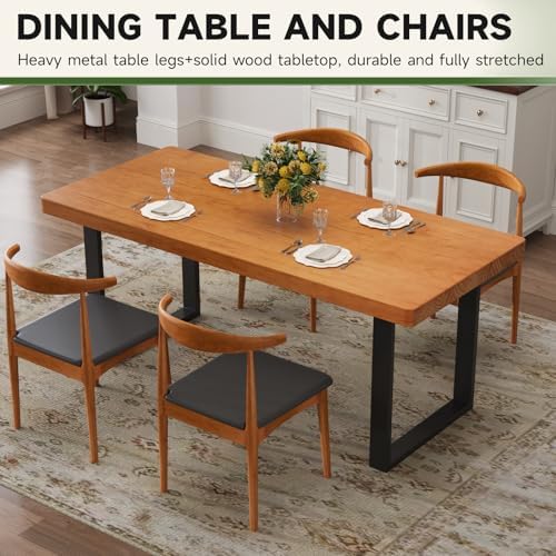 47in Modern Minimalist Solid Wood Dining Table - Sturdy Metal Base, Easy Assembly | Versatile Table for Dining Room, Living Room & Office