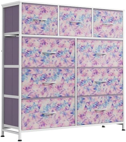 WLIVE Tall Dresser for Bedroom, 9 Drawer Chest of Drawers, Tie-Dye