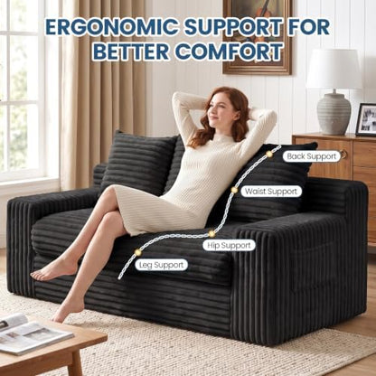 Boneless Couches for Living Room, 3 Seater Boneless Loveseat Sofa, Premium Memory Foam Couch in a Box, Cozy Bean Bag Couch, Lazy Floor Sofa & Loveseat for Bedroom Office Lounge Apartment,Black