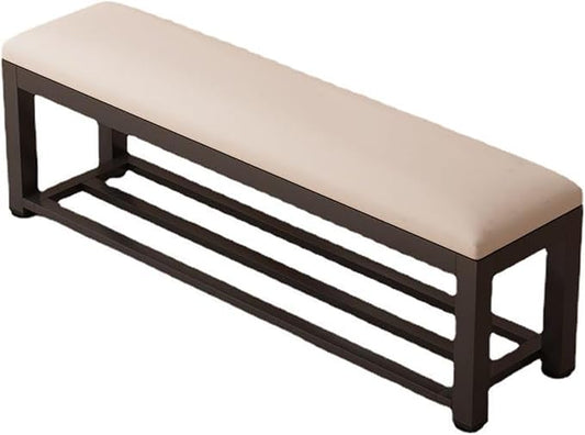 Fodalob Shoe Rack Bench with Upholstered Cushion & Steel Frame - End of Bed Bench, Entryway, Bedroom, Bathroom Organizer - Long Bench for Closet(Off-White,80x35x45cm)