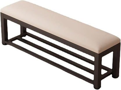 Fodalob Shoe Rack Bench with Upholstered Cushion & Steel Frame - End of Bed Bench, Entryway, Bedroom, Bathroom Organizer - Long Bench for Closet(Off-White,100x35x45cm)
