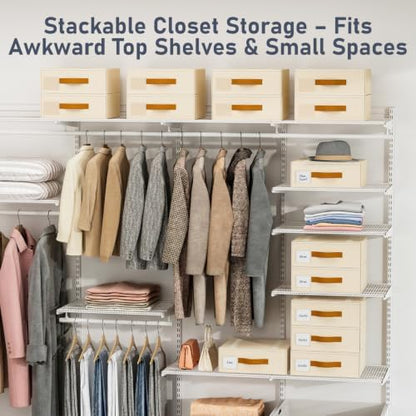 DIMJ Underwear Drawer Organizer, Stackable Bra Organizer for Closet, 4 Pack, Beige