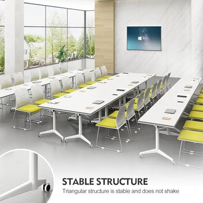 Folding Conference Table Modern Large Mobile Meeting Table Rolling Conference Room Tables with Wheels Seminar Tables for Office Training Classroom (4, White, 47.2" D X 23.6" W X 29.5" H)