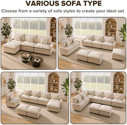 Oversized Modular Sectional Sofa, Cloud Couch with 2 Ottomans & 2 Corners
