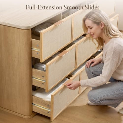 Rattan Dresser for Bedroom, 63'' Wide 9 Drawer Dresser