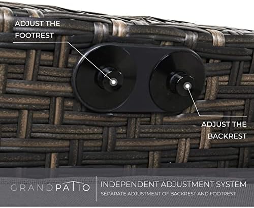 Grand patio Outdoor Recliner Air Pump 150° Lay Flat Reclining Chair with Independent Adjustable Back and Footrest Removable Olefin Cushion Flip-Up Table Wicker Grey 2PCS