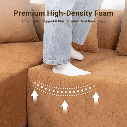 Claiks 142" Cloud Boneless Couch, L-Shape Right Chaise, Brown