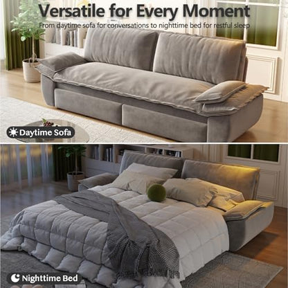 70.1" Sleeper Sofa Bed Queen Size, Pull Out Convertible Velvet Couch, Grey
