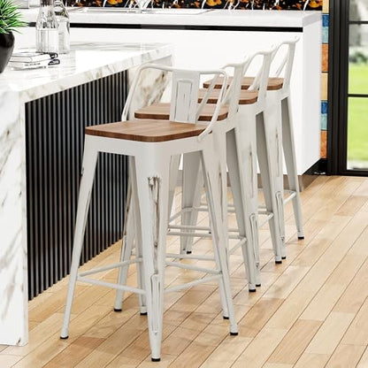 30" Barstools Set of 4 Counter Height Bar Stools Chair-Distressed White