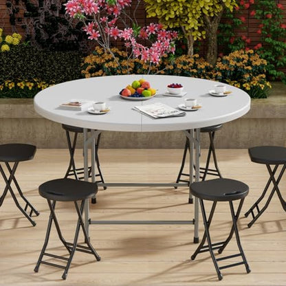 OS MOTOR 4ft Round Folding Table with Carry Handle, 48 Inch, White