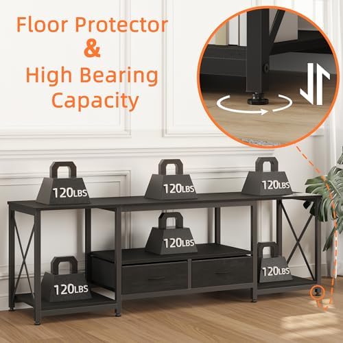 GYIIYUO TV Stand with Fabric Drawers for 75 80 Inches TV - Entertainment Center and Industrial TV Console Table with Open Storage Shelves for Living Room, Bedroom- 71.5" Black
