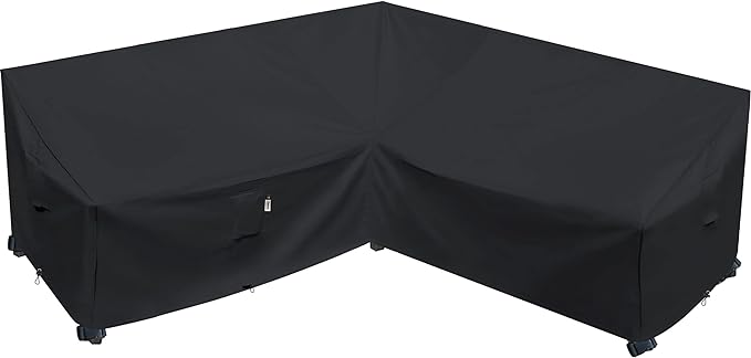 Heavy Duty Outdoor Sectional Sofa Cover, Waterproof 600D Patio Sectional Couch Protector, Lawn Patio Furniture Covers (Midnight Black, V-Shaped-90 x 90")