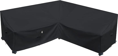 Heavy Duty Outdoor Sectional Sofa Cover, Waterproof 600D Patio Sectional Couch Protector, Lawn Patio Furniture Covers (Midnight Black, V-Shaped-90 x 90")