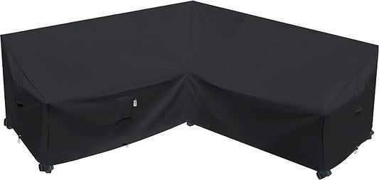 Heavy Duty Outdoor Sectional Sofa Cover, Waterproof 600D Patio Sectional Couch Protector, Lawn Patio Furniture Covers (Midnight Black, V-Shaped-90 x 90")