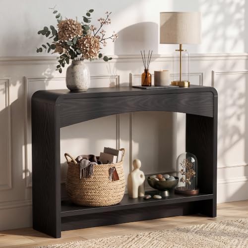 Farmhouse Entryway Table, 43" Console Table with Open Shelf Black
