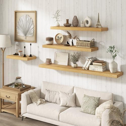 Marsmiles Natural Wood Floating Shelves, 36'' Long, 9.3'' Deep, Set of 2