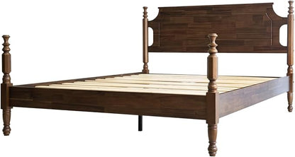 Solid Wood King SizePlatform Bed Frame with Headboard & Footboard, Center Metal Legs, 12 Sturdy Slats Base, Easy Assembly, No Box Spring Needed, Anti-Noise & Slip-Free, Walnut Finish, ROK-37